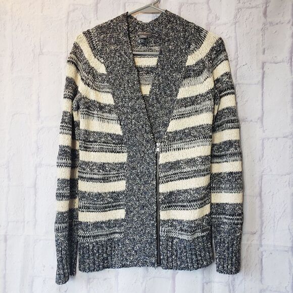 EDDIE BAUER Zip Front Striped Cardigan Sweater - Picture 1 of 7